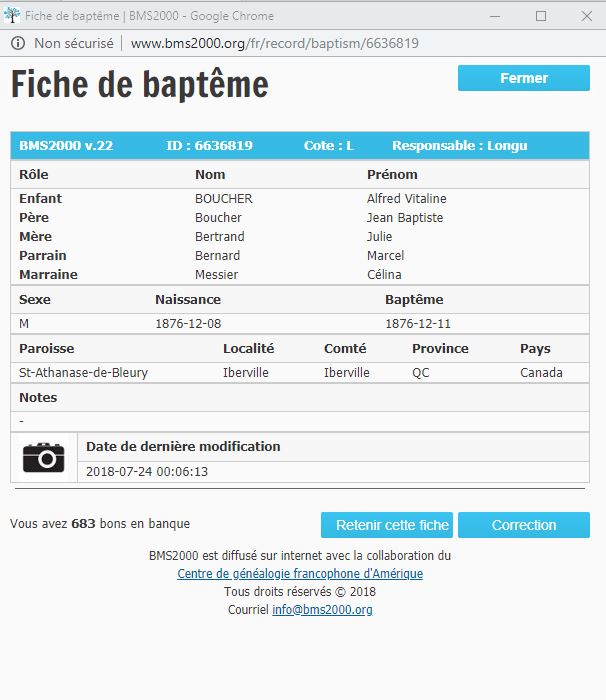 Fiche de baptême de la base de données BMS2000