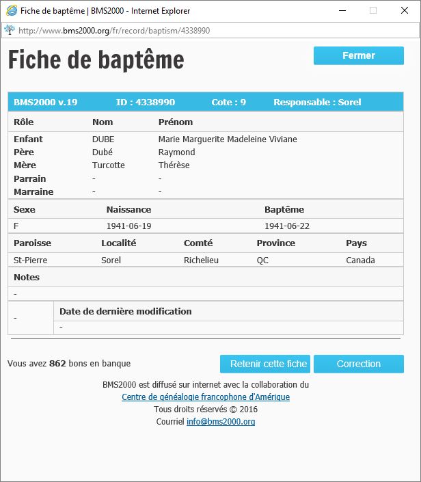 Fiche de baptême de la base de données BMS2000