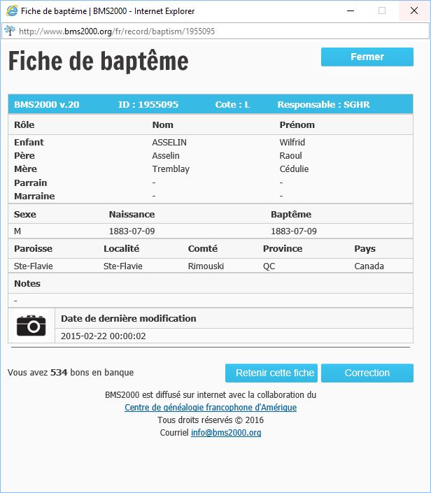 Fiche de baptême de la base de données BMS2000