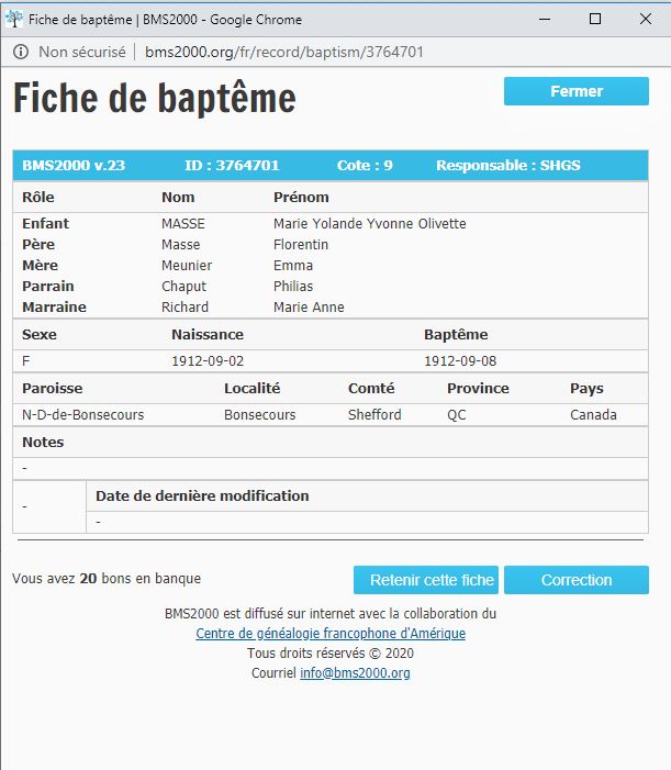 Fiche de baptême de la base de données BMS2000
