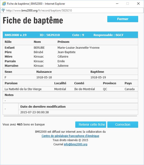 Fiche de baptême de la base de données BMS2000
