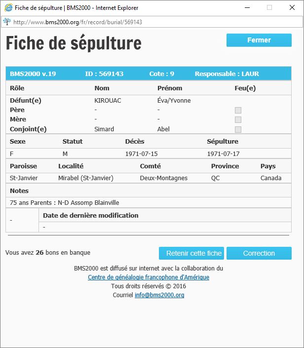 Fiche de sépulture de la base de données BMS2000